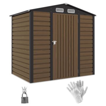 Outsunny 4 X 6ft Galvanised Steel Garden Shed, With Lock And Gloves - Oak