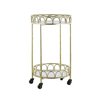 Kitchen Trolley Gold Iron Frame Marble Effect Tops Glamour Bar Cart With Castors Beliani