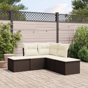Vidaxl 5 Piece Garden Sofa Set With Cushions Brown Poly Rattan