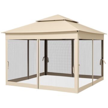Outsunny 3 X 3(m) Pop Up Gazebo, Double-roof Garden Tent With Netting And Carry Bag, Party Event Shelter For Outdoor Patio, Cream White