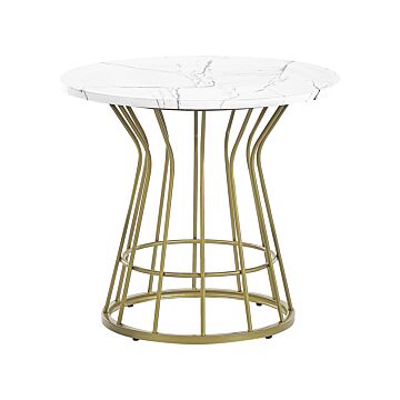 Coffee Table White With Gold Mdf Iron ⌀ 50 Cm Marble Effect Top Metal Base Open Frame Glamour Style Beliani