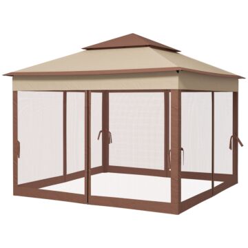 Outsunny 3 X 3(m) Pop Up Gazebo, Double-roof Garden Tent With Netting And Carry Bag, Party Event Shelter For Outdoor Patio, Khaki