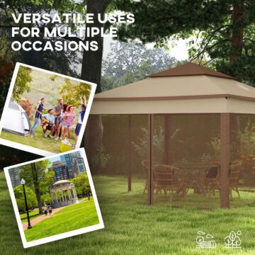 Outsunny 3 X 3(m) Pop Up Gazebo, Double-roof Garden Tent With Netting And Carry Bag, Party Event Shelter For Outdoor Patio, Khaki