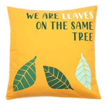 Printed Cotton Cushion Cover - We Are Leaves - Yellow, Blue And Natural