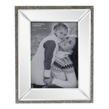 5 X 7 Mirrored Freestanding Photo Frame With Crystal Detail