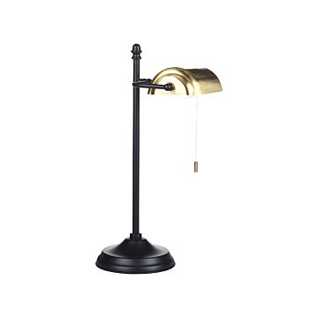 Table Lamp Gold And Black Metal Base Shade Adjustable Pull Switch Retro Style Home Office Light Beliani