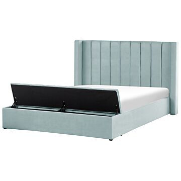 Eu Super King Size Panel Bed Mint Green Velvet 6ft Slatted Base High Headrest With Storage Bench Beliani