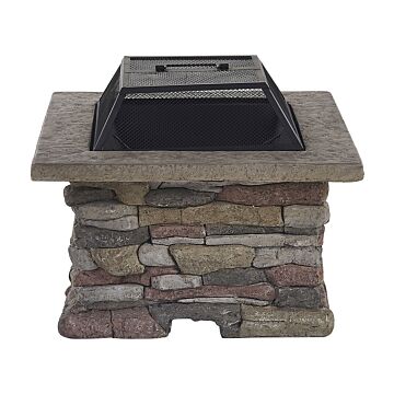 Fire Pit Heater Grey Black Mesh Cover Square Outdoor Beliani