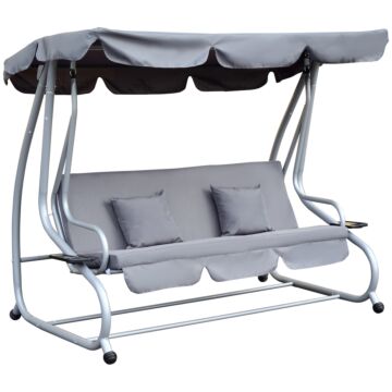 Outsunny 2-in-1 Garden Swing Seat Bed 3 Seater Swing Chair Hammock Bench Bed With Tilting Canopy And 2 Cushions, Grey