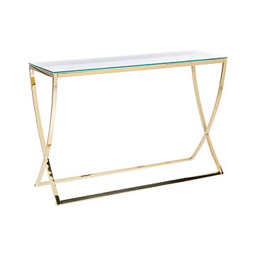 Glass Top Console Table Gold Stainless Steel Frame Glamour Style Chic Gloss Finish Beliani