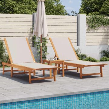 Vidaxl Sun Loungers 2 Pcs With Table Grey Solid Wood Acacia And Textilene