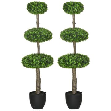 Homcom Set Of 2 Artificial Plants Boxwood Ball Topiary Trees 110cm Decorative Faux Plants In Pot For Home Indoor Outdoor Green