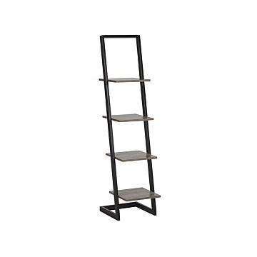 Bookcase Black And Dark Wood Wooden Shelves Metal Frame Freestanding Shelving Unit Modern Design Beliani