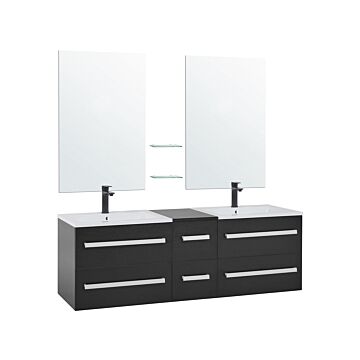 Bathroom Vanity Unit Black And Silver Drawers Two Mirrors Modern Beliani