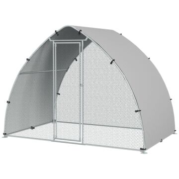 Pawhut Galvanised Outdoor Chicken Coop With Cover, For 4-6 Chickens, Hens, Ducks, Rabbits, 3 X 1.9 X 2.2m - Silver Tone
