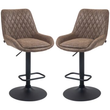 Homcom Retro Bar Stools Set Of 2, Adjustable Kitchen Stool, Upholstered Bar Chairs With Back, Swivel Seat, Coffee