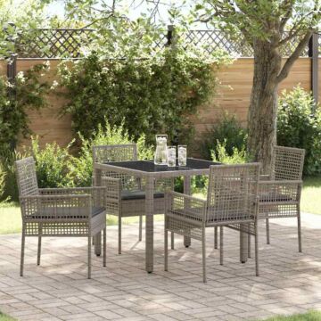 Vidaxl 5 Piece Garden Dining Set With Cushions Grey Poly Rattan