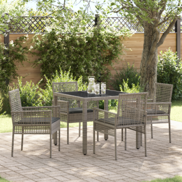 Vidaxl 5 Piece Garden Dining Set With Cushions Grey Poly Rattan