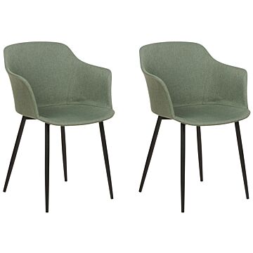 Set Of 2 Dining Chairs Dark Green Fabric Upholstered Black Legs Retro Style Living Space Furniture Beliani