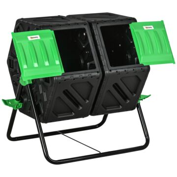Outsunny Dual Chamber Garden Compost Bin, 130l Rotating Composter, Compost Maker With Ventilation Openings And Steel Legs