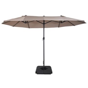 Outsunny 4.6m Garden Parasol Double-sided Sun Umbrella Patio Market Shelter Canopy Shade With Umbrella Stand, Tan