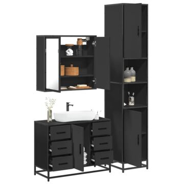 Vidaxl 4 Piece Bathroom Furniture Set Black Engineered Wood