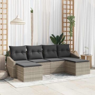 Vidaxl 6 Piece Garden Dining Set With Cushions Light Grey Poly Rattan