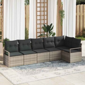 Vidaxl 6 Piece Garden Sofa Set With Cushions Light Grey Poly Rattan