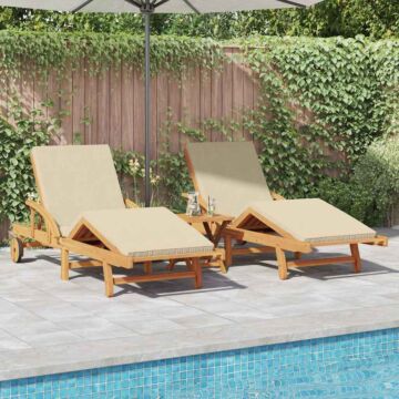 Vidaxl Sun Loungers 2 Pcs With Cushions And Wheels Beige Solid Wood Acacia