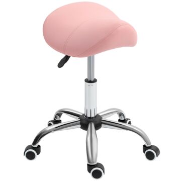 Homcom Saddle Stool, Height Adjustable Salon Chair For Massage Spa, Faux Leather, Pink