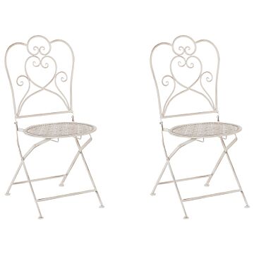 Set Of 2 Garden Bistro Chairs Beige Metal Shabby Chic French Beliani
