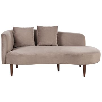 Chaise Lounge Taupe Velvet Polyester Upholstery Left Hand Dark Wood Legs Extra Throw Pillows Modern Design Living Room Furniture Beliani