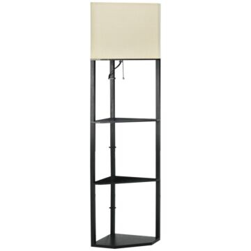 Homcom Corner Floor Lamp With Shelves, Modern Tall Standing Lamps For Living Room, Bedroom, With Pull Chain Switch (bulb Not Included), Black