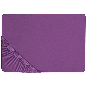 Fitted Sheet Purple Cotton 160 X 200 Cm Elastic Edging Solid Pattern Classic Style For Bedroom Beliani