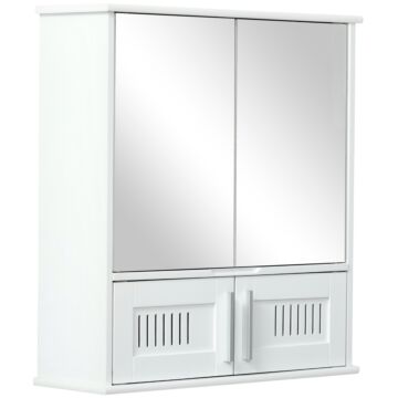 Kleankin Bathroom Mirror Cabinet, Wall Mounted Storage Cupboard With Double Doors And Adjustable Shelf, Bathroom Organizer, White