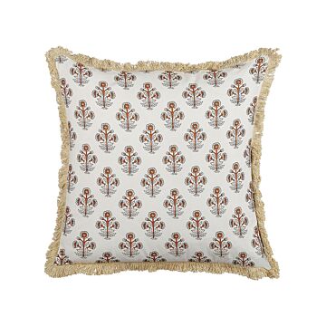 Scatter Cushion Cotton Flower Pattern 45 X 45 Cm Decorative Tassels Removable Cover Decor Accessories Beliani
