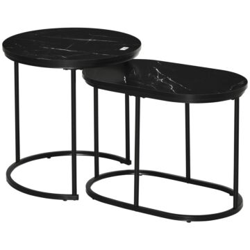 Homcom Marble-effect Nest Of Tables - Black/white