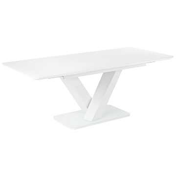 Extending Dining Table White Glass Top Mdf 160/200 X 90 Cm Modern Design Rectangular Beliani