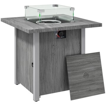 Outsunny 71cm 50,000 Btu Gas Fire Pit Table With Cover And Glass Screen - Dark Grey