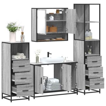 Vidaxl 4 Piece Bathroom Furniture Set Grey Sonoma Engineered Wood