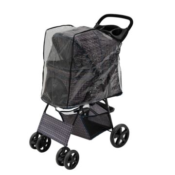 Pet Stroller With Rain Cover – Blue Tartan