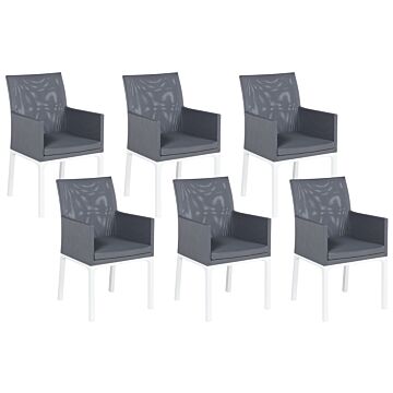 Set Of 6 Garden Chairs Grey Textilene Upholstery Aluminium White Legs Quick Dry Foam Beliani
