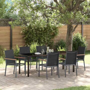 Vidaxl 7 Piece Garden Dining Set Black Textilene And Steel