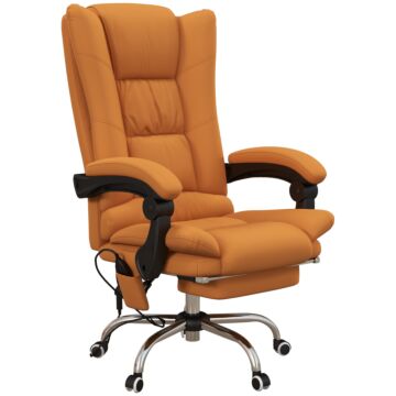 Vinsetto Vibration Massage Office Chair With Heat, Pu Leather Computer Chair With Footrest, Armrest, Reclining Back, Light Brown