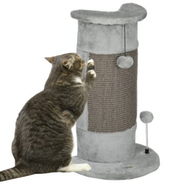 Pawhut 58cm Cat Scratch Tower Scratching Post For Corner Wall, Covered Soft Smooth Plush, With Sisal Rope, Play Toy Balls, Stable Base, Grey