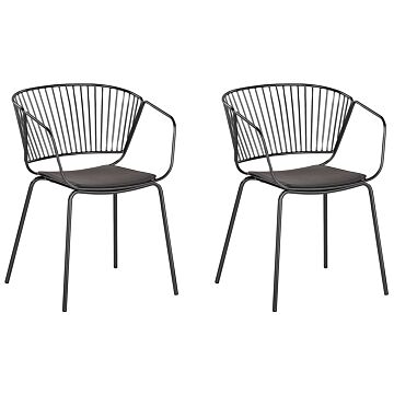 Set Of 2 Dining Chairs Black Metal Wire Design Faux Leather Seat Pad Accent Industrial Glam Style Beliani