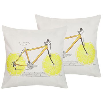 Set Of 2 Decorative Cushions Multicolour Bicycle Motif Square 45 X 45 Cm Modern Décor Accessories Beliani