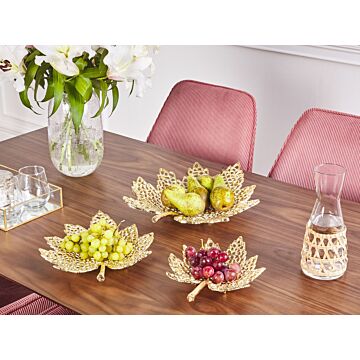 Set Of 3 Decorative Trays Gold Aluminum Maple Leaf Glam Modern Decor Home Accessories Beliani