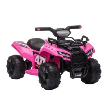 Homcom Kids Ride-on Four Wheeler Atv Car With Real Working Headlights, 6v Battery Powered Motorcycle For 18-36 Months, Pink