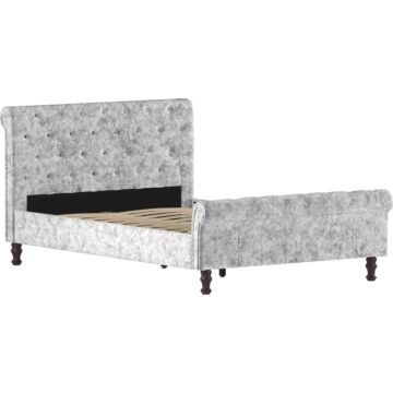 Vida Designs Violetta Double Bed, Crushed Velvet Silver